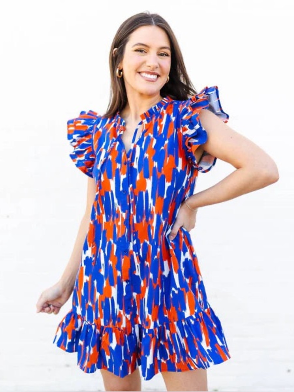 Michelle McDowell Vibrant Blue & Orange Ruffle Dress